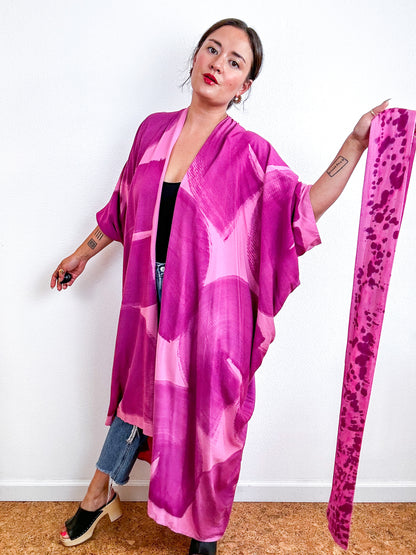 Hand-Dyed High Low Kimono Pink Amethyst Arc