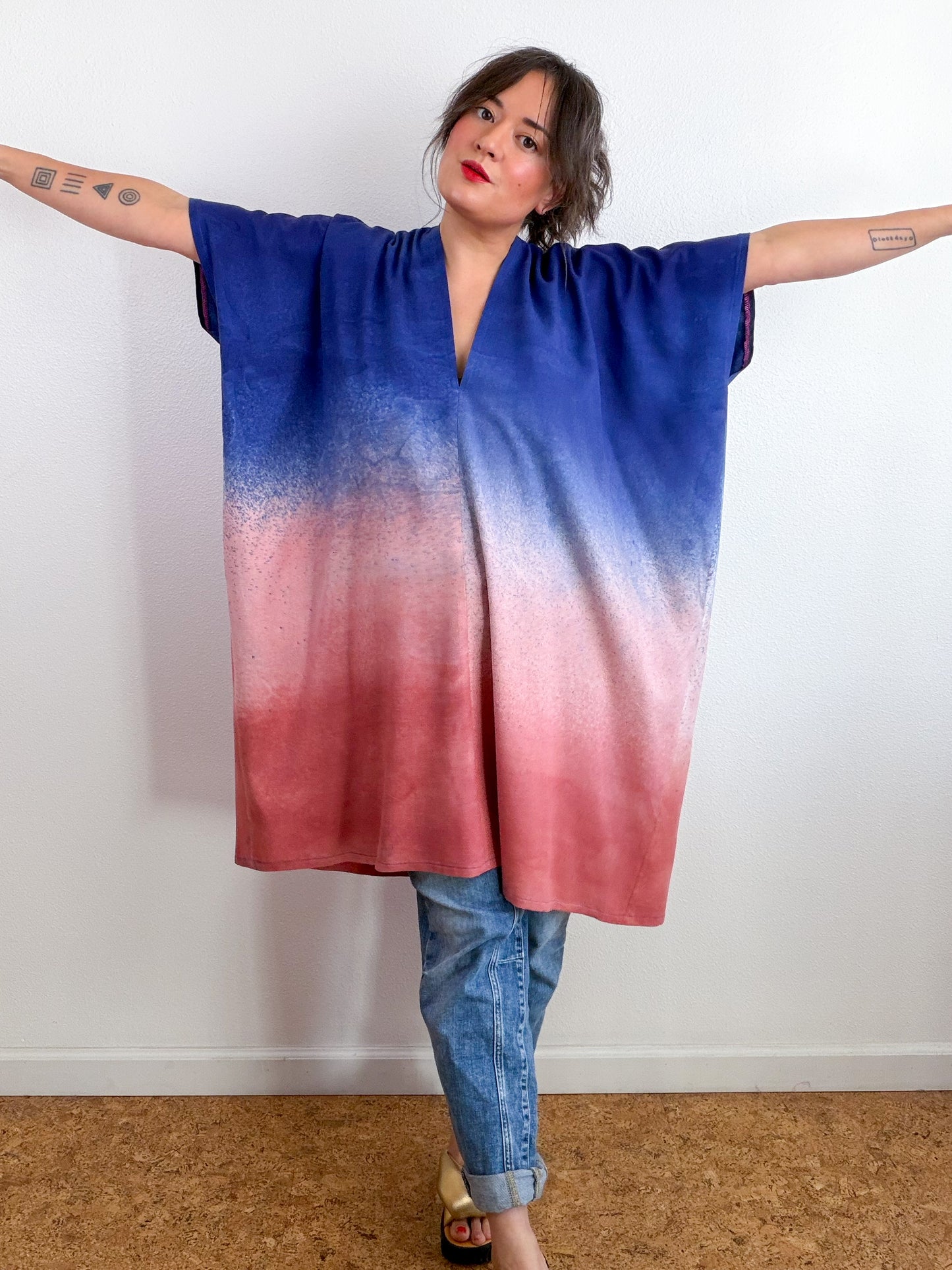 Hand-Dyed Linen Blend Caftan Dress Midnight Blush Terracotta Gradient