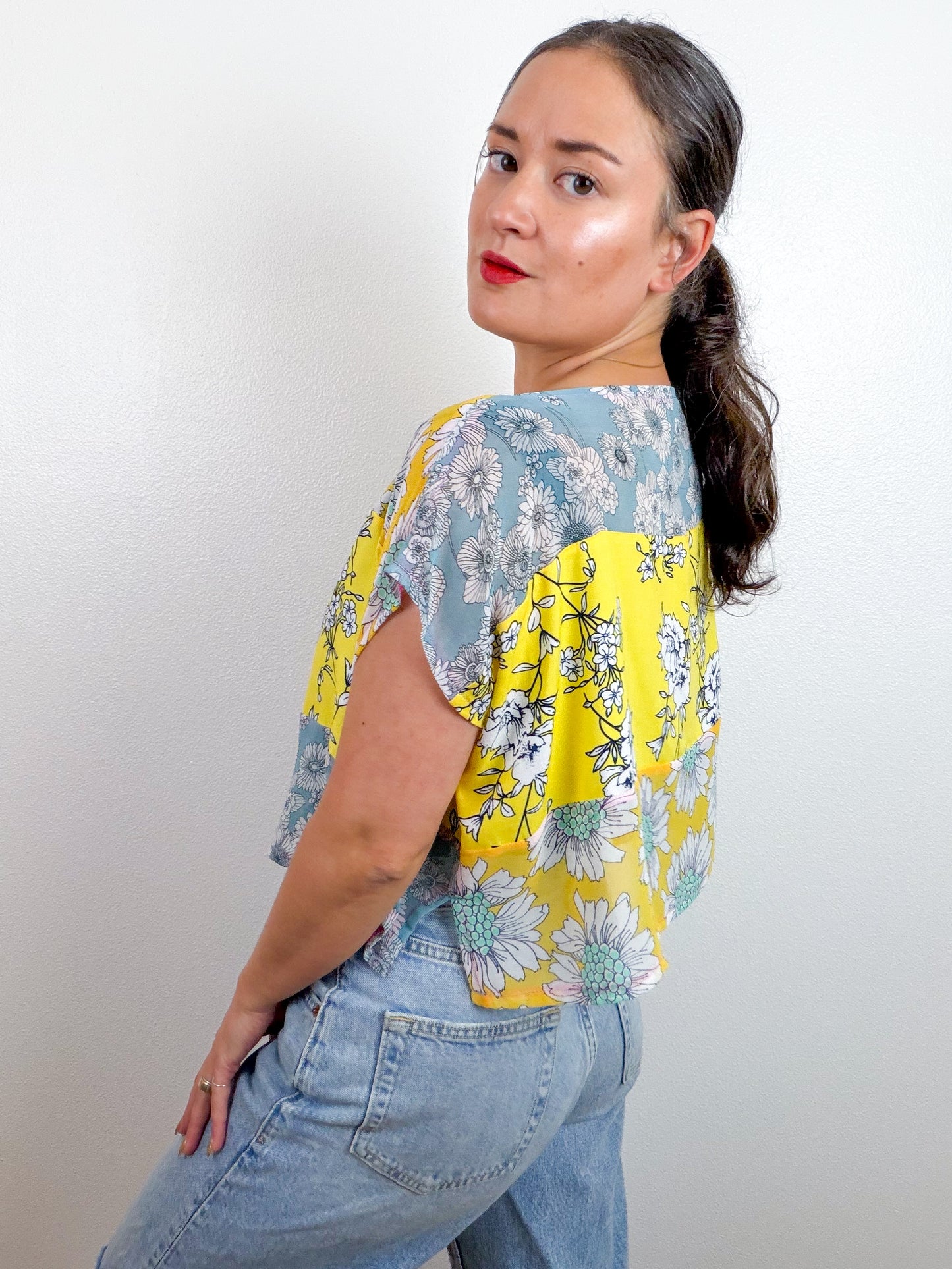 Scrappy Crop Blue Yellow Floral