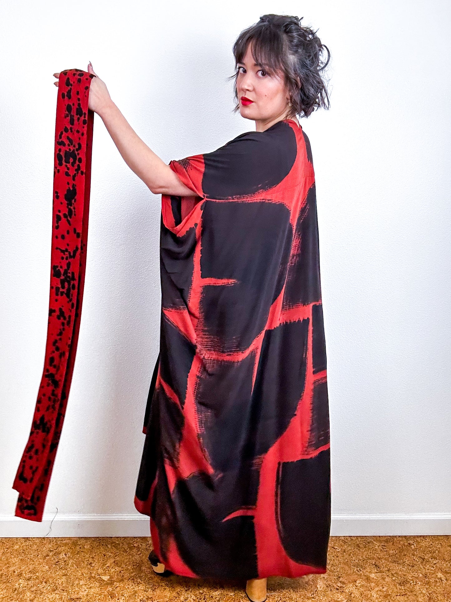Hand-Dyed High Low Kimono Rust Black Arc