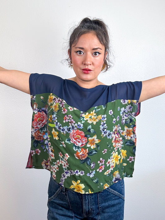 Scrappy Crop Navy Floral Stripes