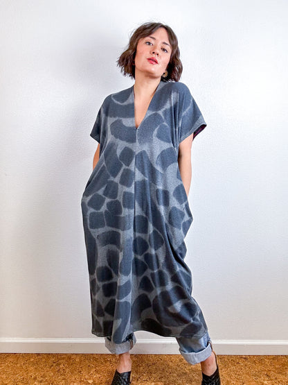 Hand-Dyed Midi Sweatshirt Smock Dress Charcoal Doodle