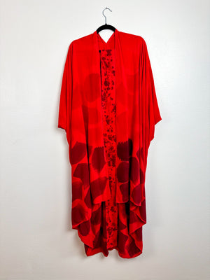 Hand-Dyed High Low Kimono Red Ombré Brush