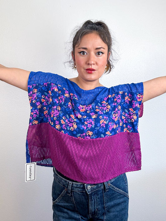 Scrappy Crop Blue Magenta Floral