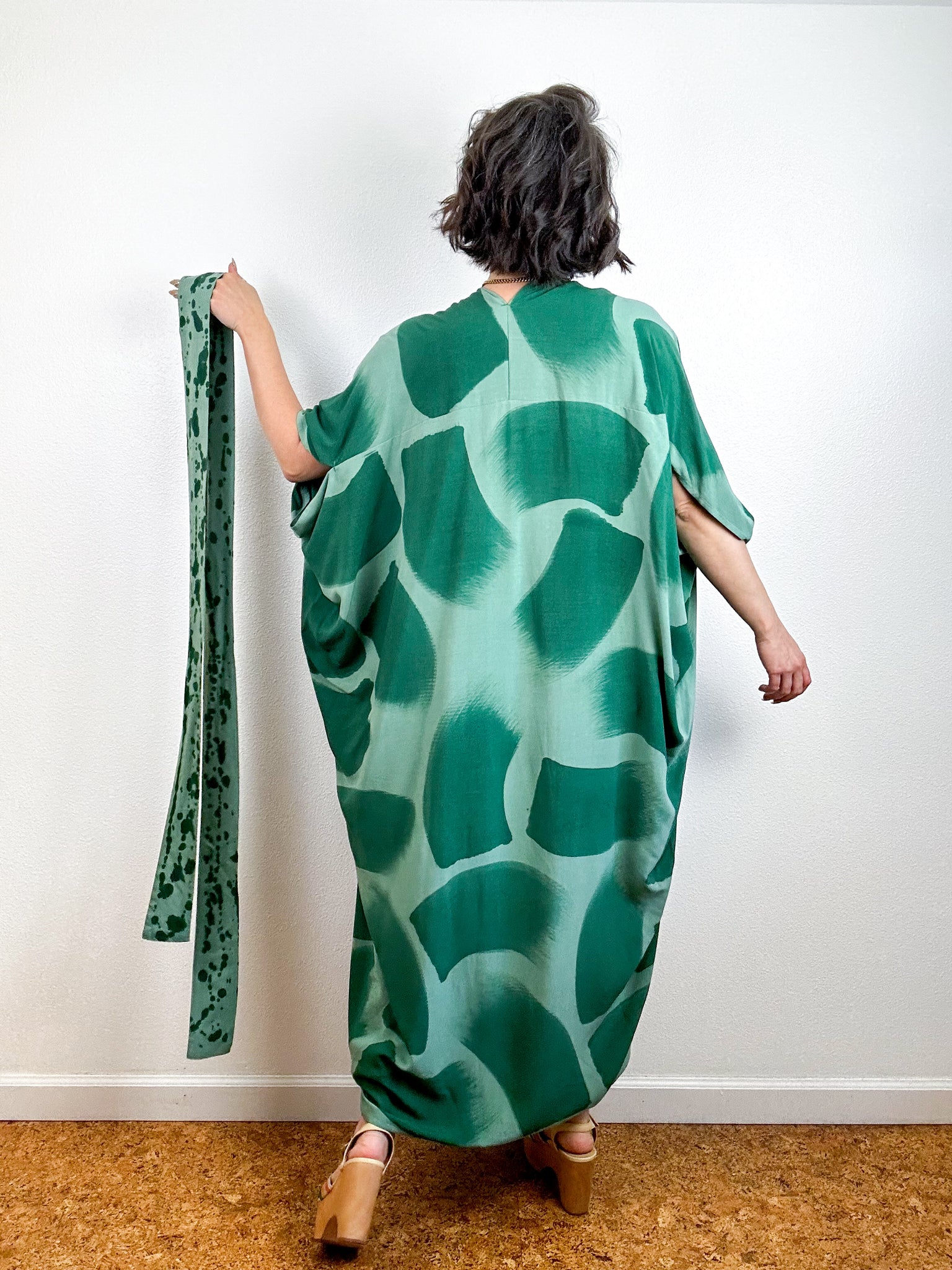 Hand-Dyed High Low Kimono Sage Forest Brush