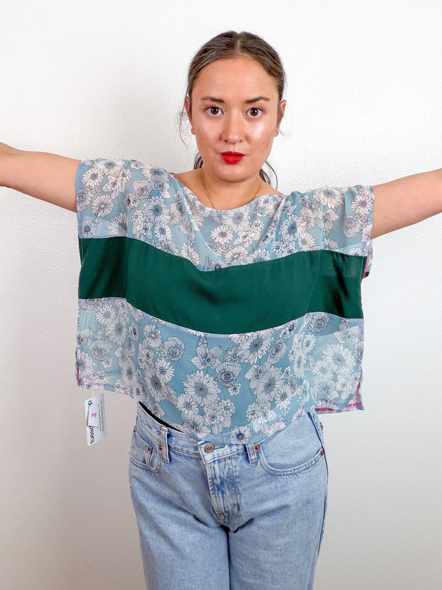 Scrappy Crop Blue Floral Green