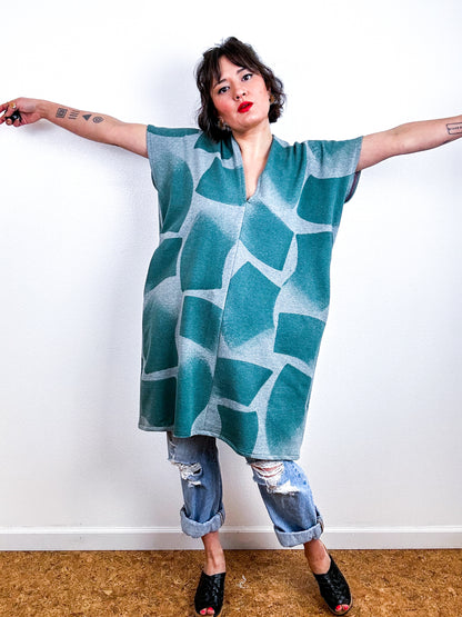Hand-Dyed Mini Sweatshirt Smock Dress Green Brushtrokes