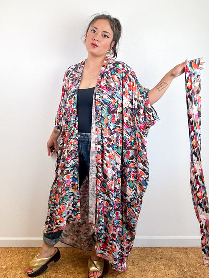 Print High Low Kimono Multicolor Splatter Challis