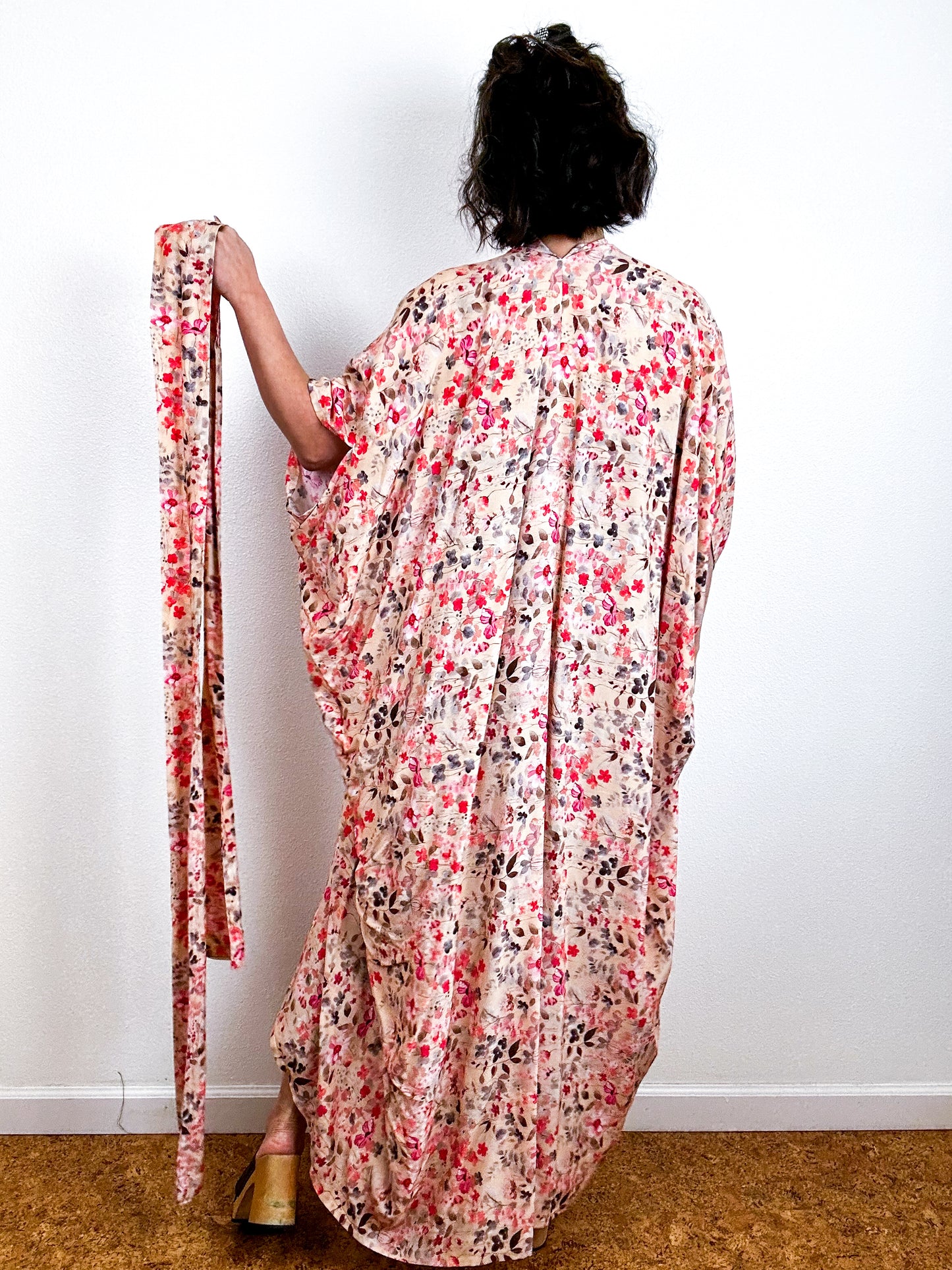 Print High Low Kimono Blush Botanical Challis
