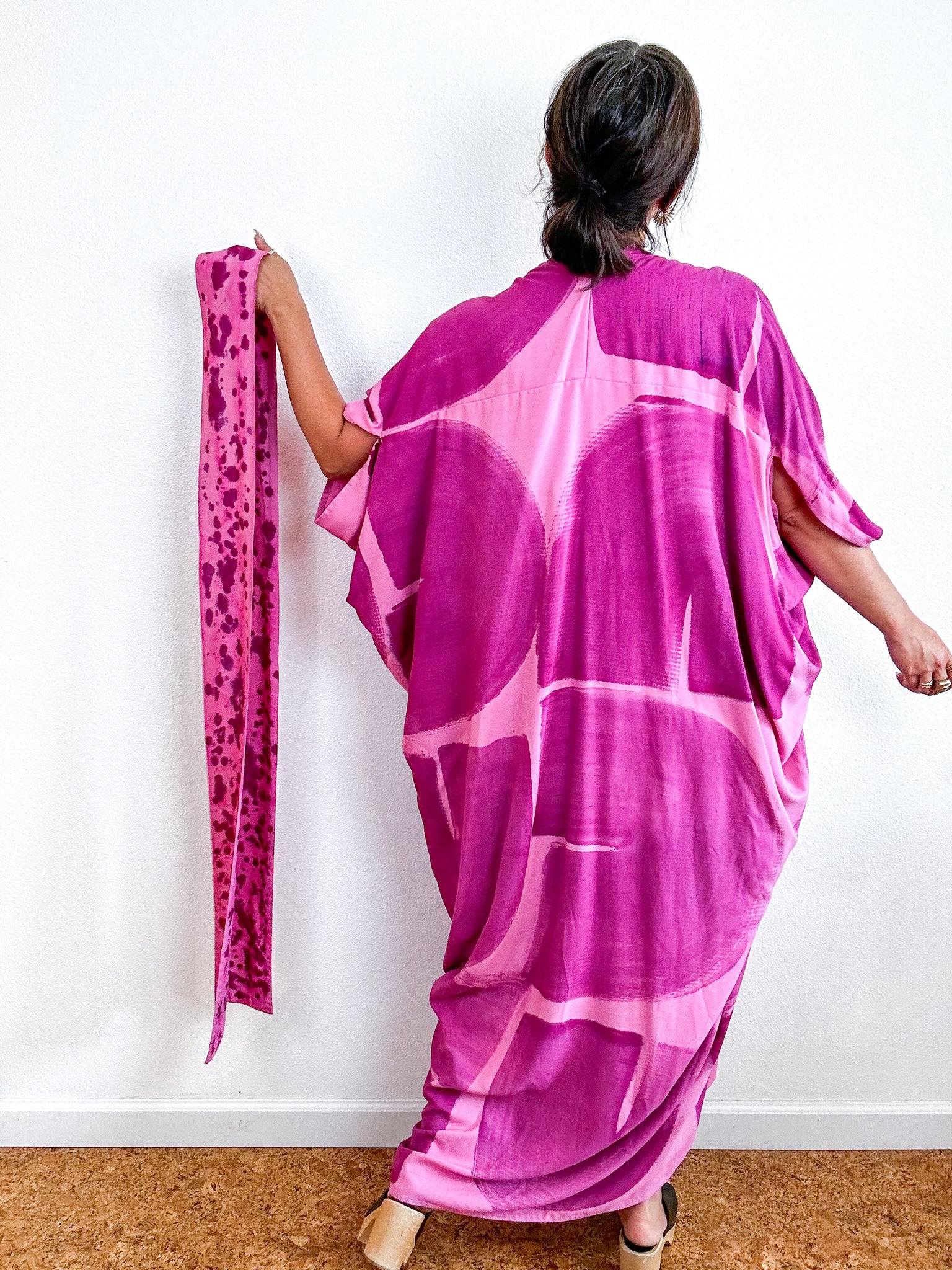 Hand-Dyed High Low Kimono Pink Amethyst Arc