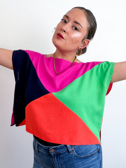 Linen Blend Flip Crop Fuchsia Navy Green Orange