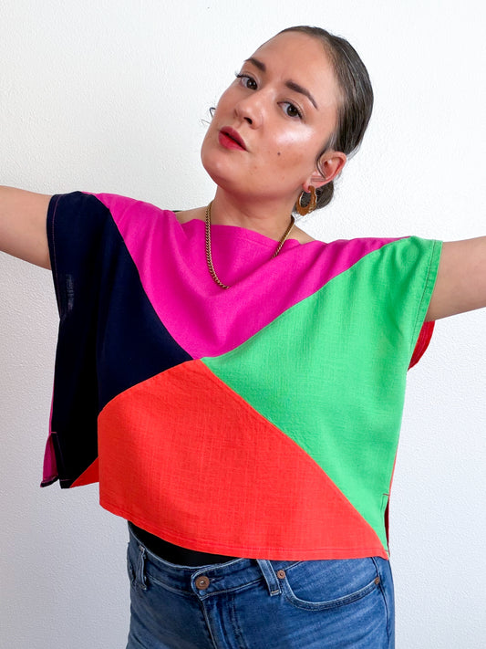 Linen Blend Flip Crop Fuchsia Navy Green Orange