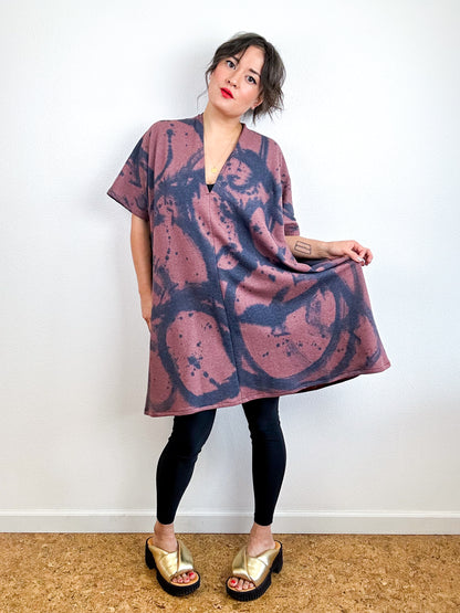 Hand-Dyed Cotton Sweatshirt Caftan Dress Rose Sumi