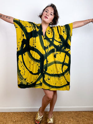 Oversized Hand-dyed Linen Blend Smock Dress Brass Sumi