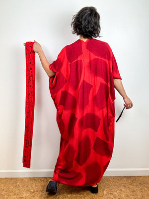 Hand-Dyed High Low Kimono Red Maroon Brush