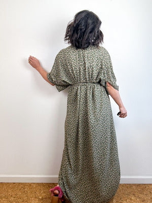 High Low Kimono Olive Leopard Bubble Crepe