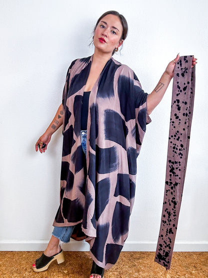 Hand-Dyed High Low Kimono Cocoa Black Brush