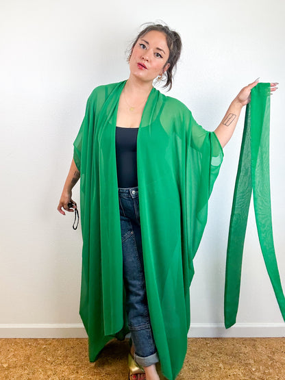 Solid High Low Kimono Kelly Green Chiffon