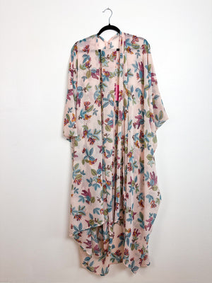 Print High Low Kimono Blush Fall Floral Chiffon