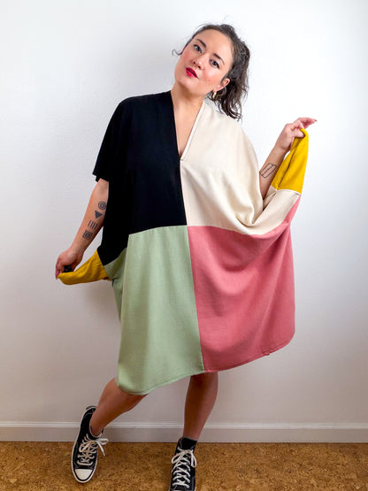 Linen Blend Caftan Dress Black Oat Mauve Sage Orange Color Block