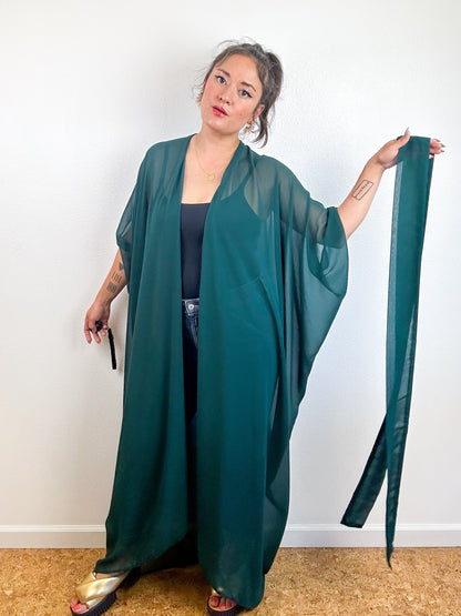 Solid High Low Kimono Hunter Green Chiffon