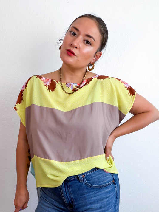 Scrappy Crop Citron Aqua Flora Taupe