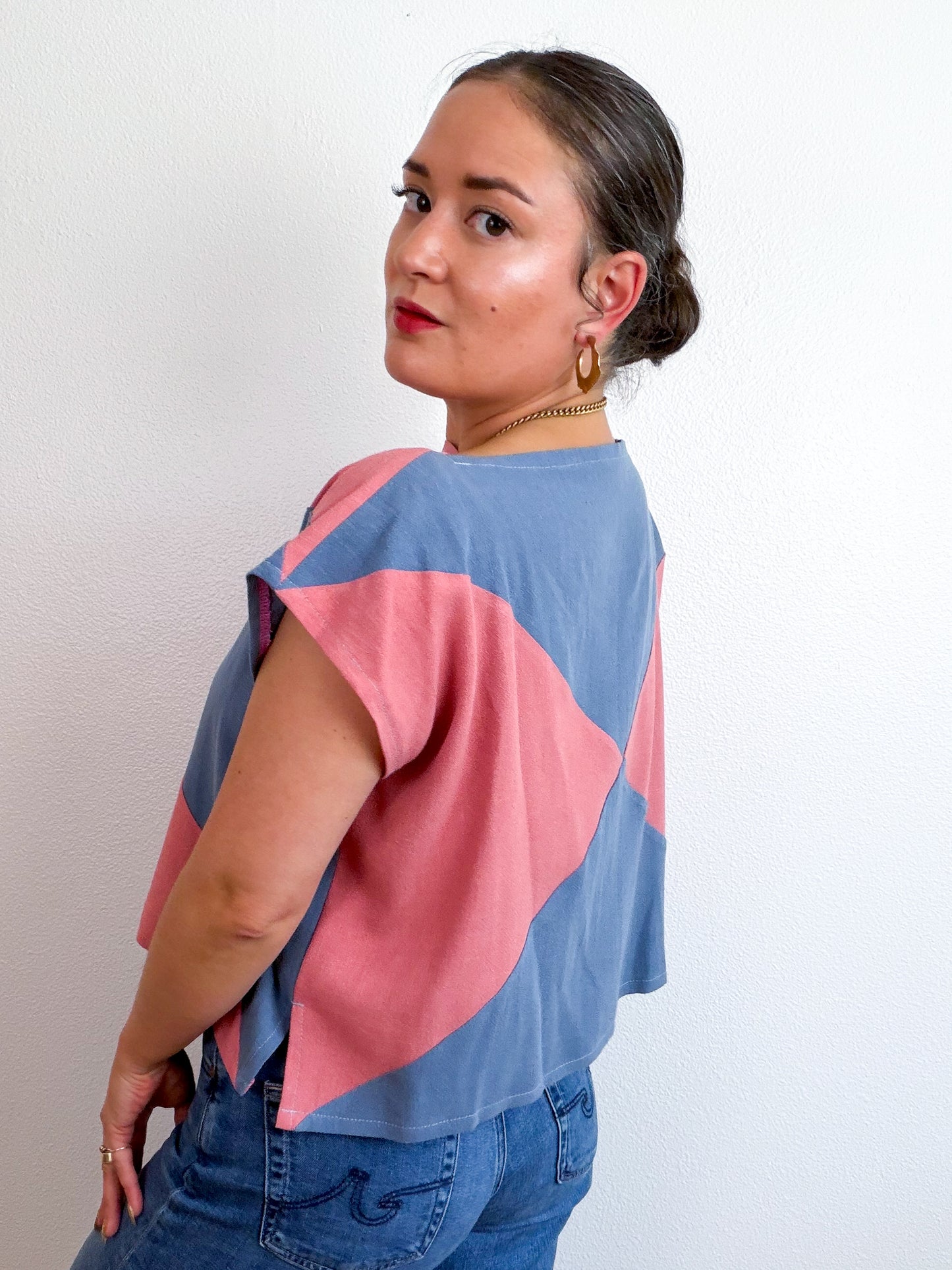 Linen Blend Flip Crop Rose Blue