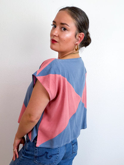 Linen Blend Flip Crop Rose Blue