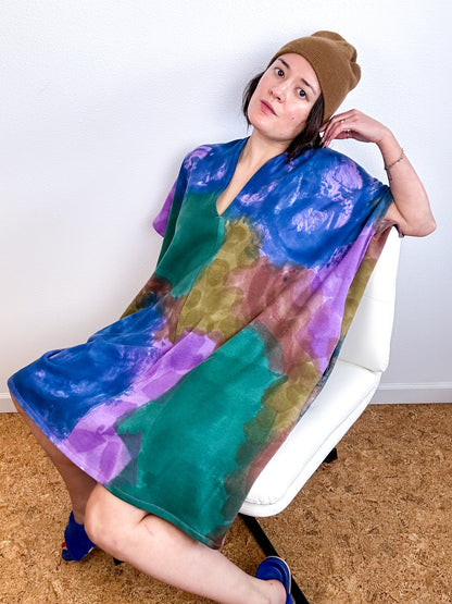 Oversized Hand-Dyed Sweatshirt Smock Dress Colorblock Rabanal