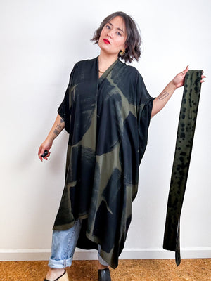 Hand-Dyed High Low Kimono Olive Black Arc