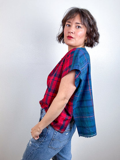 Flip Crop Plaid Flannel Red Navy