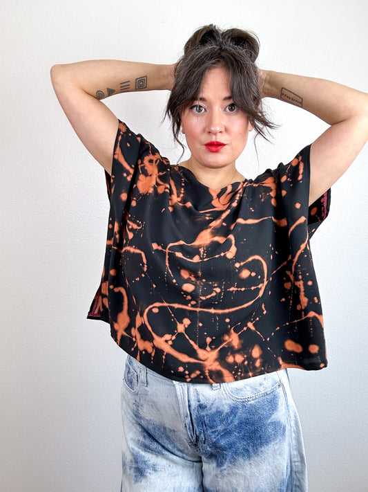 Hand-Dyed Bamboo Scrappy Crop Black Rust Splatter