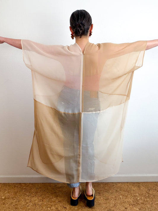 SILK Color Block Midi Caftan Dress Ivory Fawn