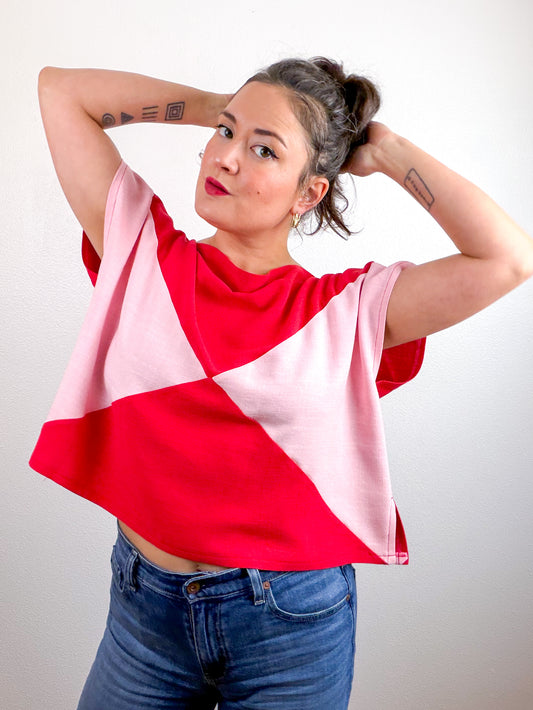 Linen Blend Flip Crop Pink Red