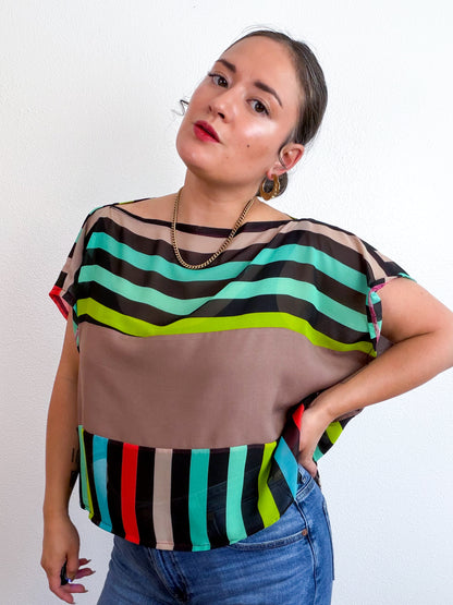Scrappy Crop Rainbow Stripe Taupe
