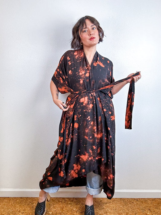 Bleached High Low Kimono Black Rust Speckle