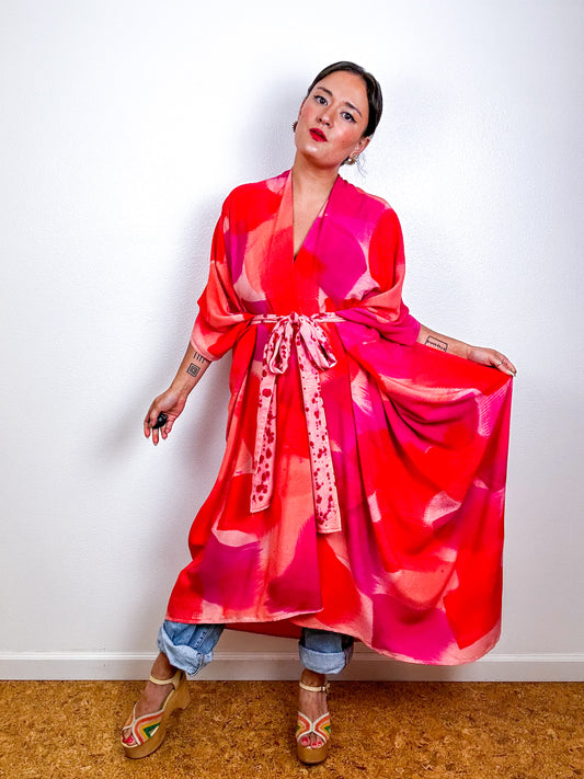 Hand-Dyed High Low Kimono OOAK Peach 1