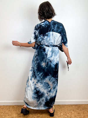 Hand-Dyed High Low Kimono Black Tie