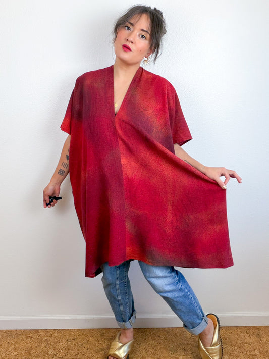 Hand-Dyed Linen Blend Caftan Dress Crimson Fuchsia Maroon Gradient