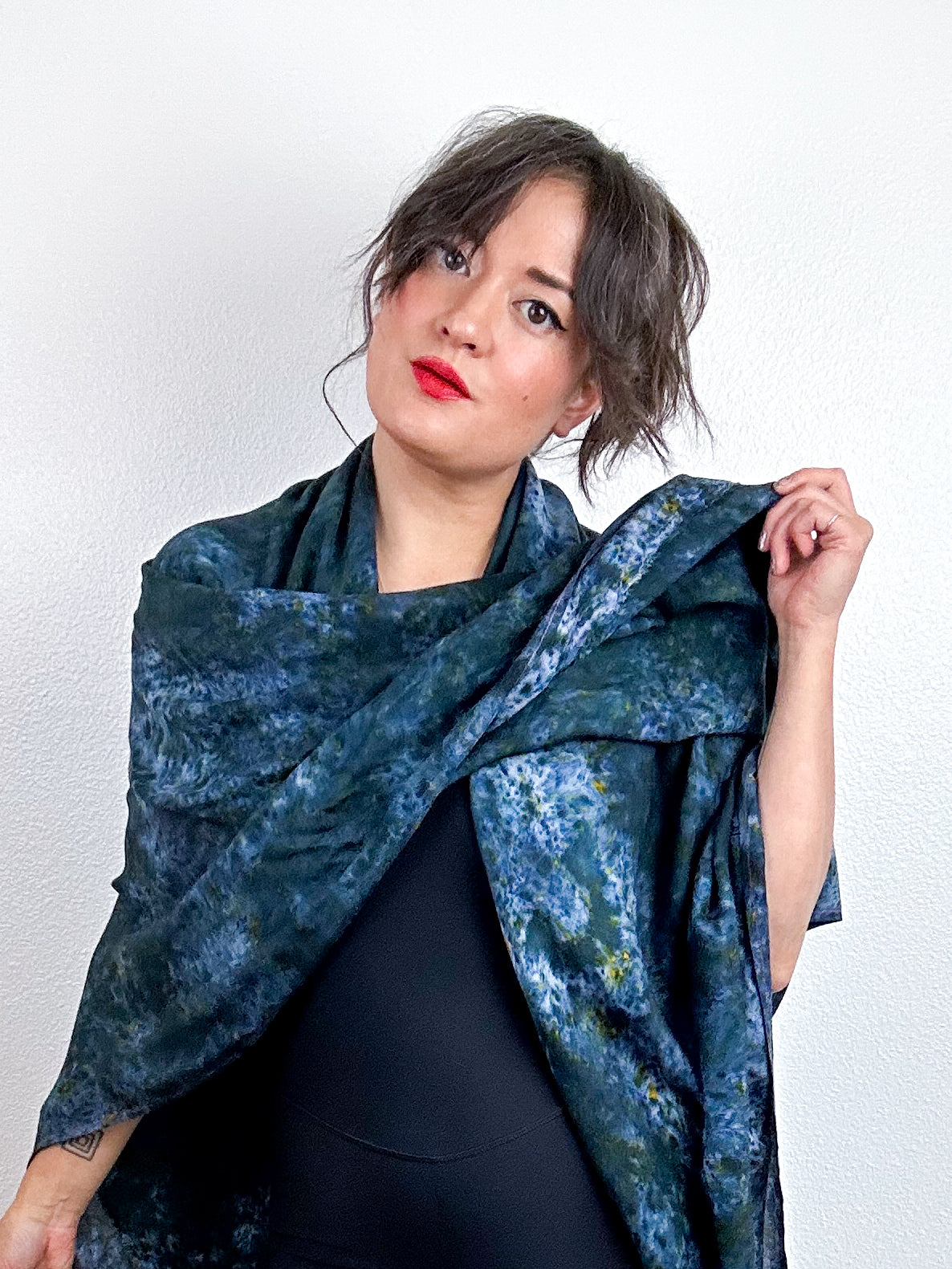 Hand-Dyed Bamboo Scarf Deconstructed Black