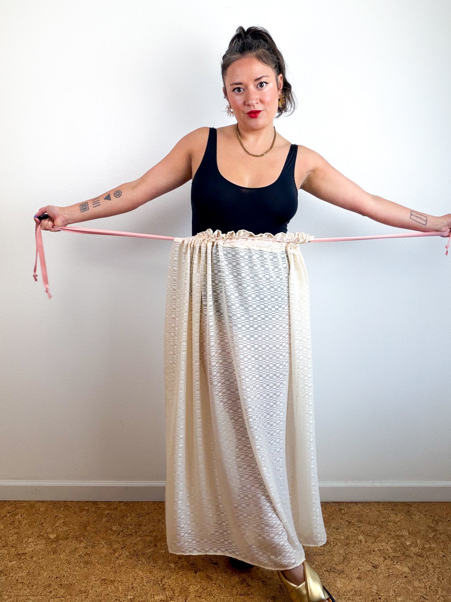 THE SKIRT Ivory Dot Chiffon