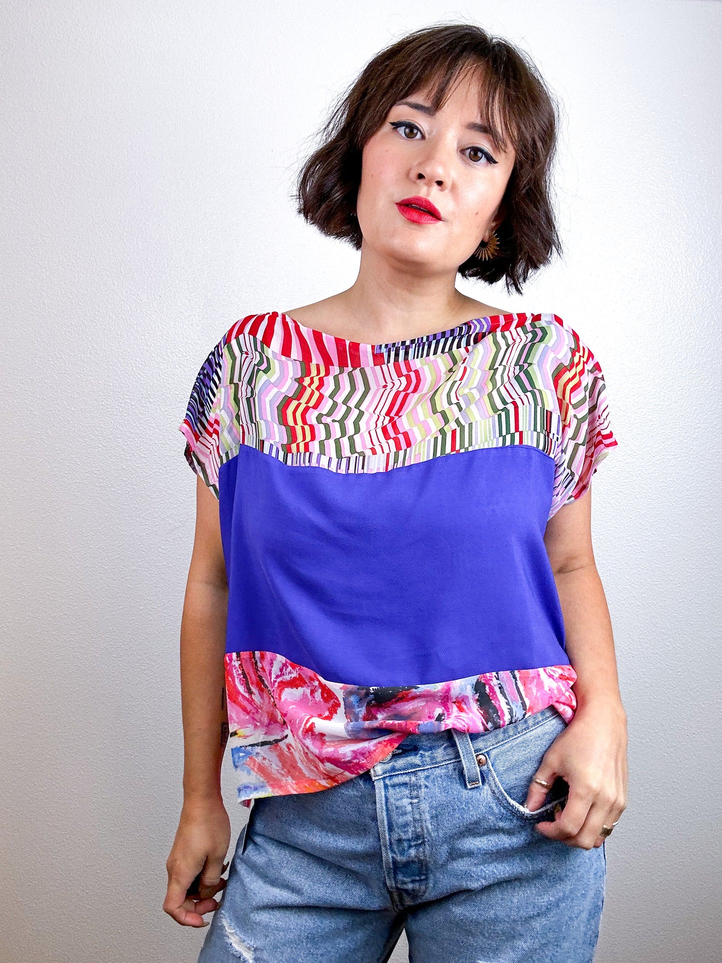 Scrappy Crop Blue Multi Graphic
