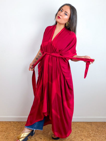 Hand-Dyed High Low Kimono Crimson Maroon Arc