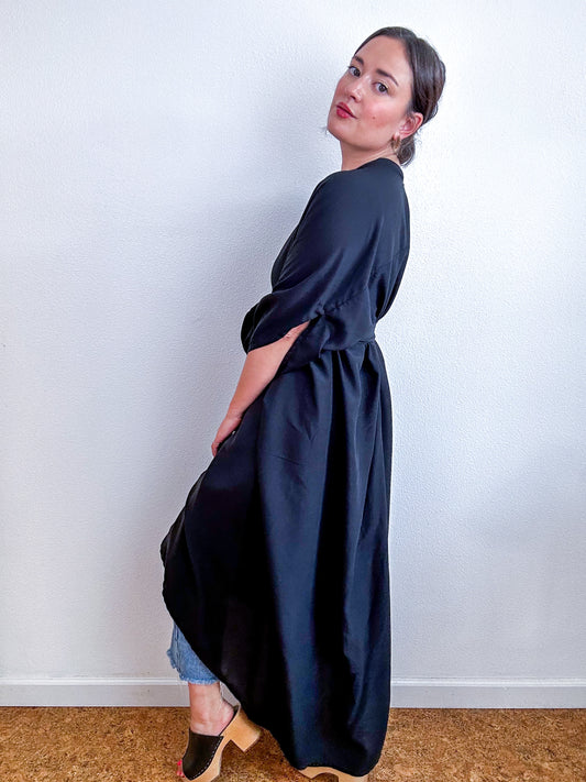 Solid High Low Kimono Black Challis