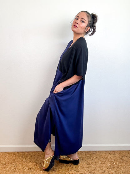 Color Block Midi Caftan Dress Navy Black