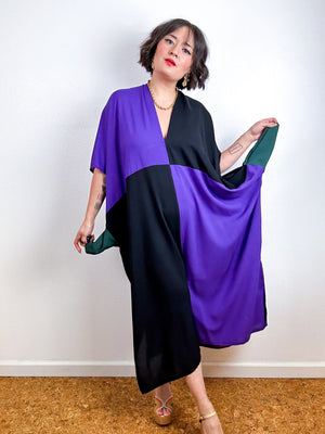 Color Block Midi Caftan Dress Purple Black