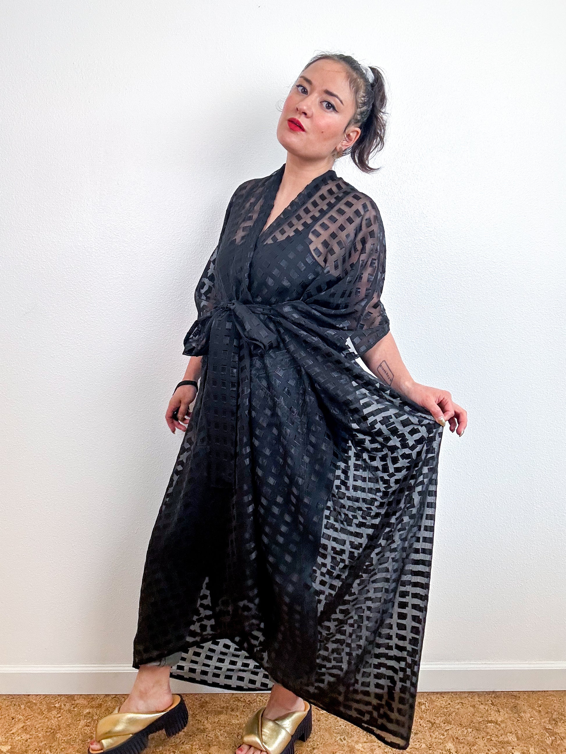 Print High Low Kimono Black Metallic Ribbon Chiffon Tuesday Shop Print High Low Kimono Black Metallic Ribbon Chiffon Tuesday Shop