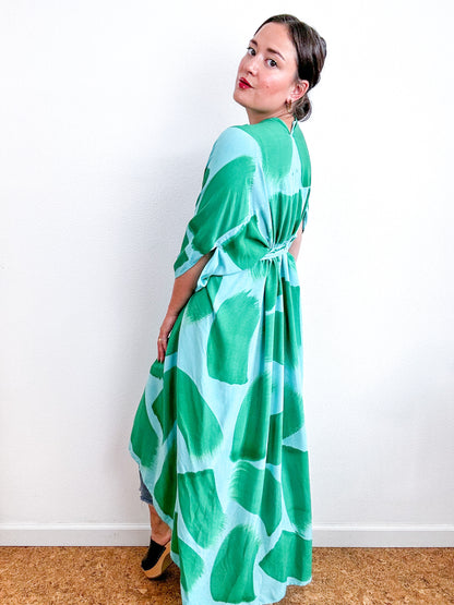 Hand-Dyed High Low Kimono Aqua Green Brush