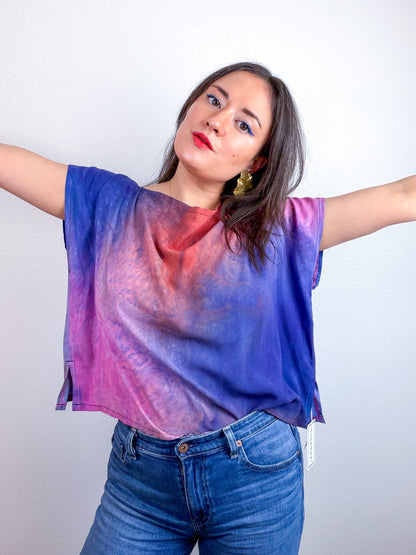 Hand-Dyed Bamboo Flip Crop Blue Pink Speckle