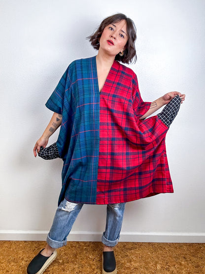 Oversized Plaid Smock Dress Red Navy